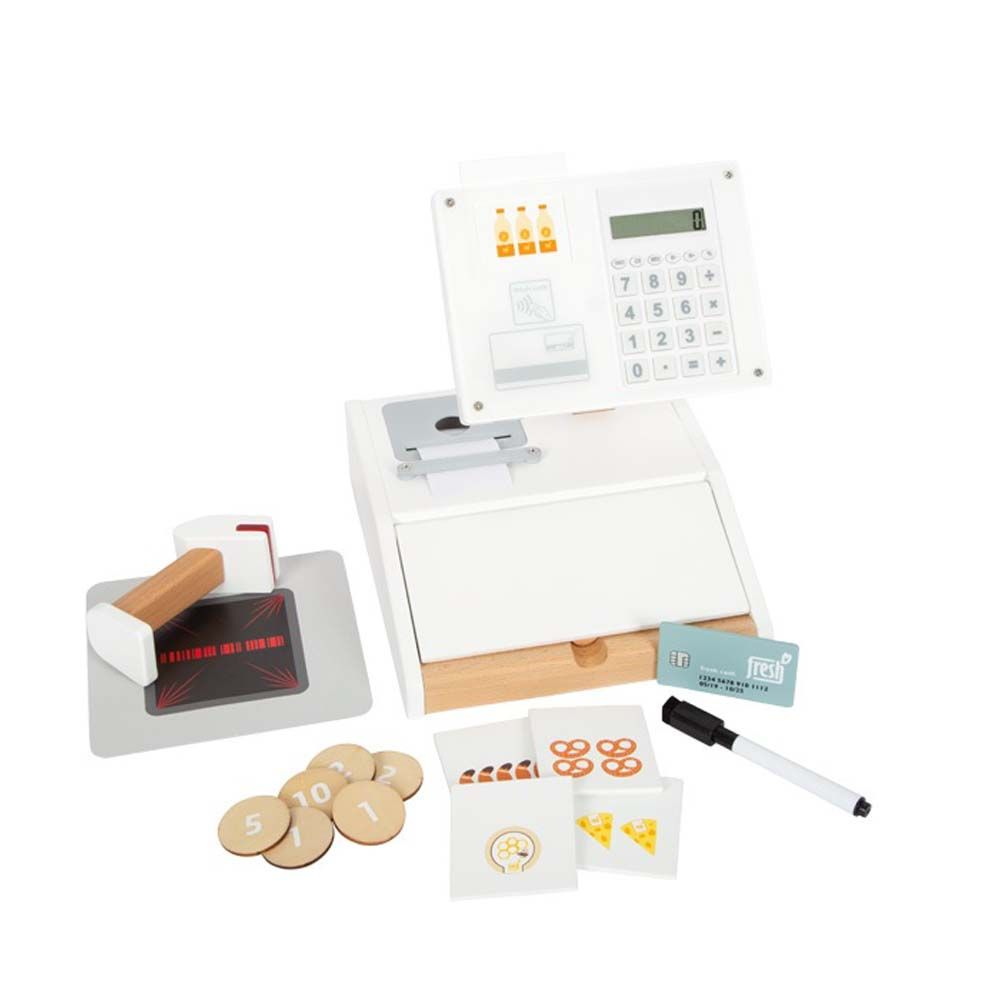 Kasseapparat i træ m. tilbehør