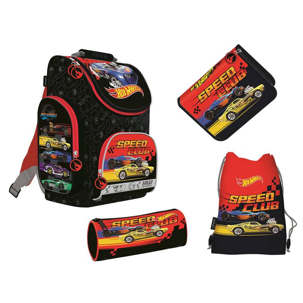 Hot Wheels Skoletaske med 4 Dele