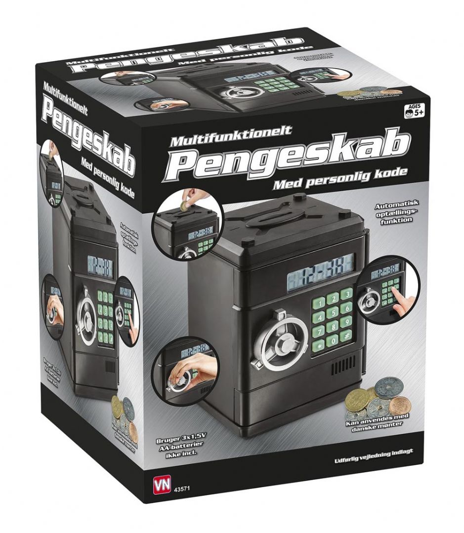 Legetøj pengeskab med kode og password