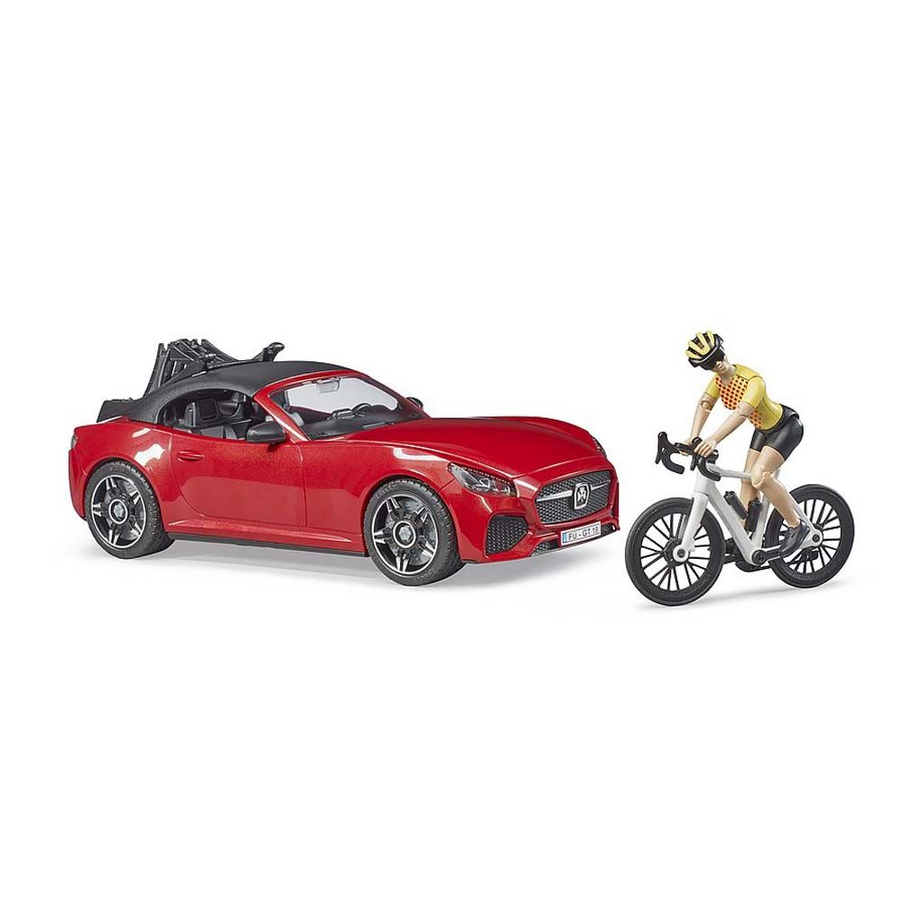Rød roadster med cykelrytter